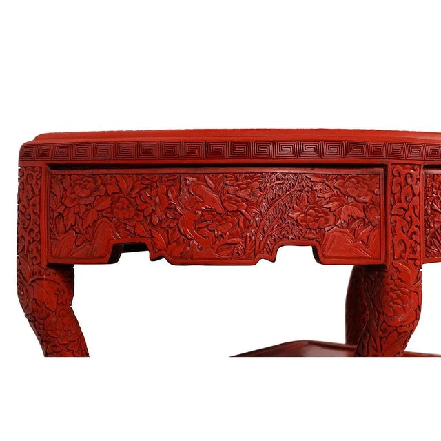 Asian Antique Chinese Qing Cinnabar Lacquer Carved Console Table For Sale - Image 3 of 12