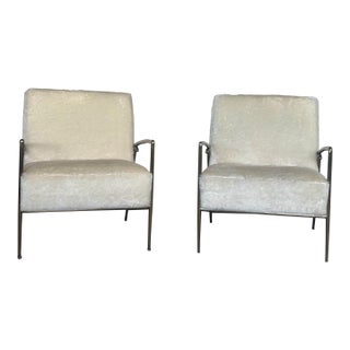 Pair of Contemporary Brass & Faux Shearling Lounge Chairs by Ambella Home For Sale