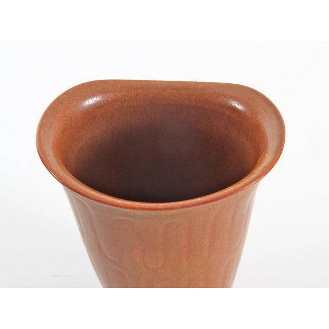 Scandinavian Vase with Incised Pattern & Red-Brown Hare's Fur Glaze by Gunnar Nylund for Rörstrand, 1950s, in Flawless...