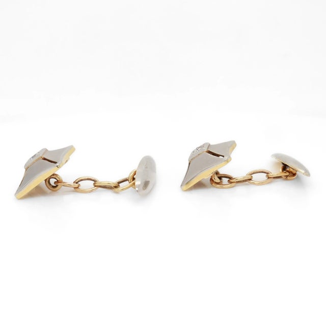 Pair of Mid-Century Platinum-Topped 18k Gold & Diamond Cufflinks For Sale - Image 4 of 11