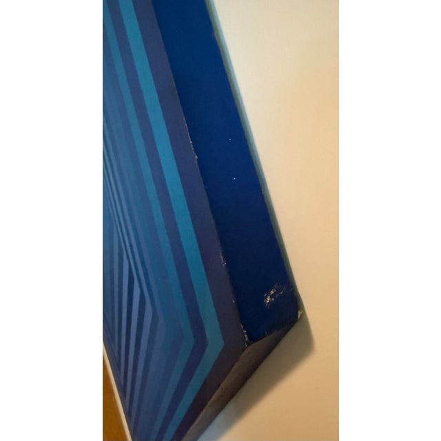 Large Vintage Blue Op Art Painting by Arnold Goldberg For Sale - Image 10 of 13