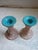 1950s Vintage Mid-Century Faux Bois Ceramic Candle Holders With Teal Glazed Rims - A Pair For Sale - Image 5 of 10