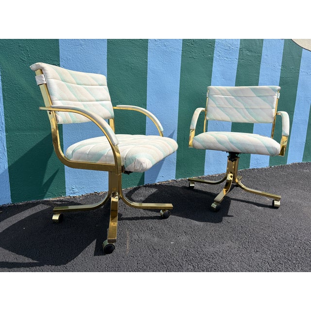 1990s A Pair of Early 1990s Post Modern Brass Rolling Dining Chairs by Cal-Style Furniture. For Sale - Image 5 of 18