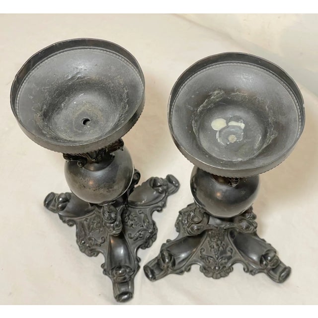 Antique 19th Century Silverplate Ornate Figural Dolphin Candlestick Holders For Sale - Image 9 of 11