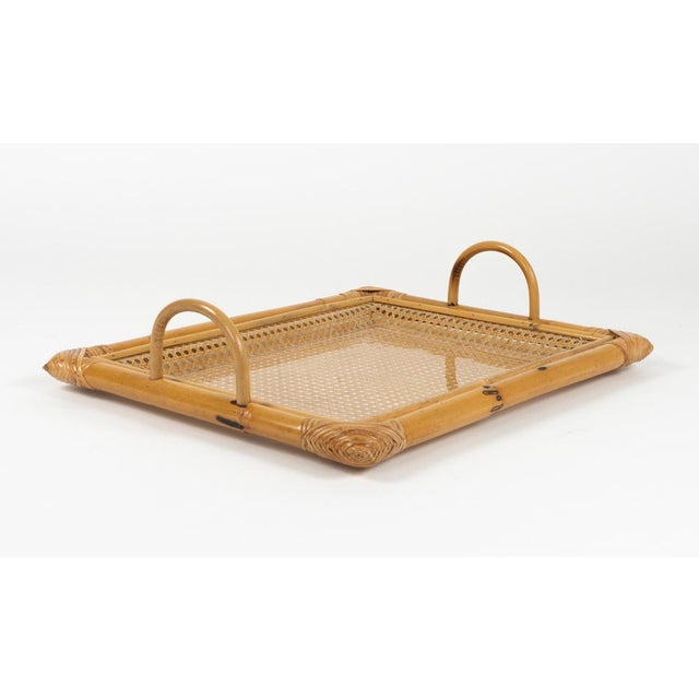 Wood Mid-Century Modern Serving Tray in Bamboo and Rattan from Christian Dior, 1970s For Sale - Image 7 of 16