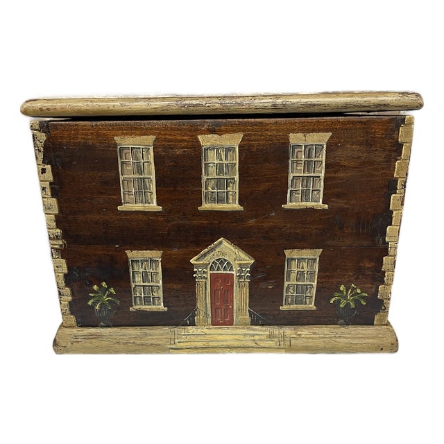 19th Century English Folk Art Paint-Decorated Georgian House Table Box For Sale