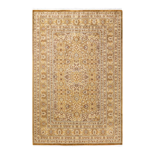 Mogul, One-of-a-Kind Hand-Knotted Area Rug - Yellow, 6' 1" x 9' 5" For Sale