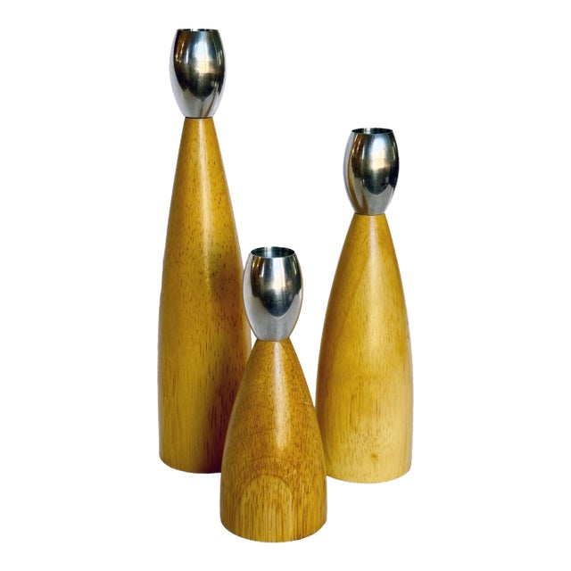 Trio of Vintage Scandinavian Minimalist Candlesticks For Sale
