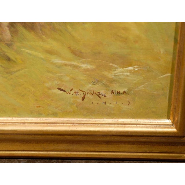 Brown William Henry Drake 1917 Oil on Canvas Painting of Sheep and Dog in Landscape For Sale - Image 8 of 8