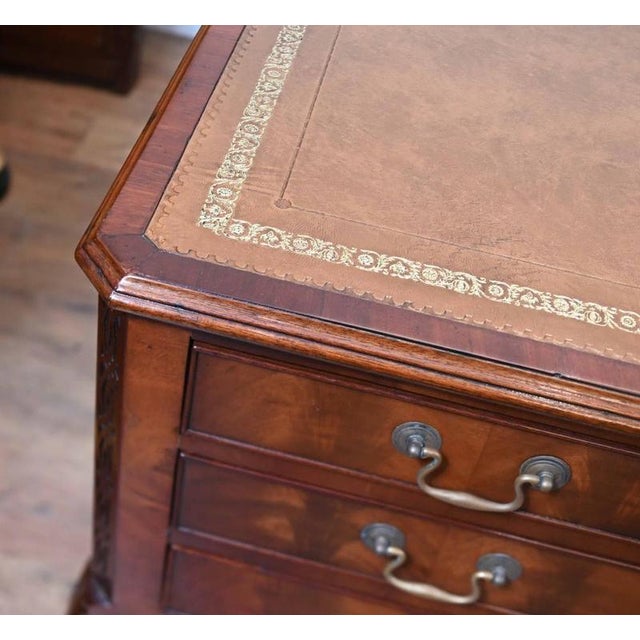 Metal Victorian Mahogany Chippendale Desk with Leather Top, 1890 For Sale - Image 7 of 9