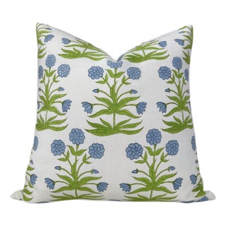 Mughal Linen Pillow Cover in Blue Green, 20x20 Pillow For Sale