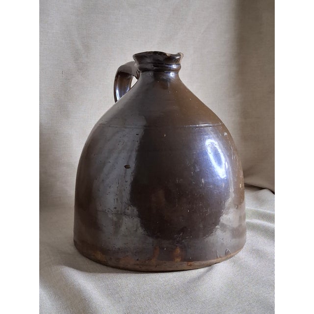 Antique Albany Slip Stoneware Jug 19th C Merchant Tag Formosa Oolong Tea Suffield Ct For Sale - Image 4 of 18