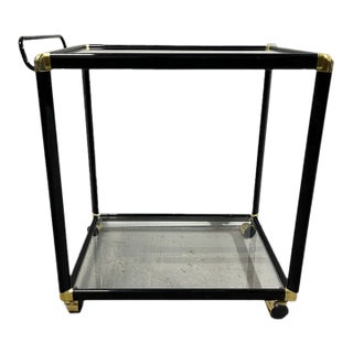 Hollywood Regency Black & Gold-Tone Glass Bar Cart or Tea Cart For Sale