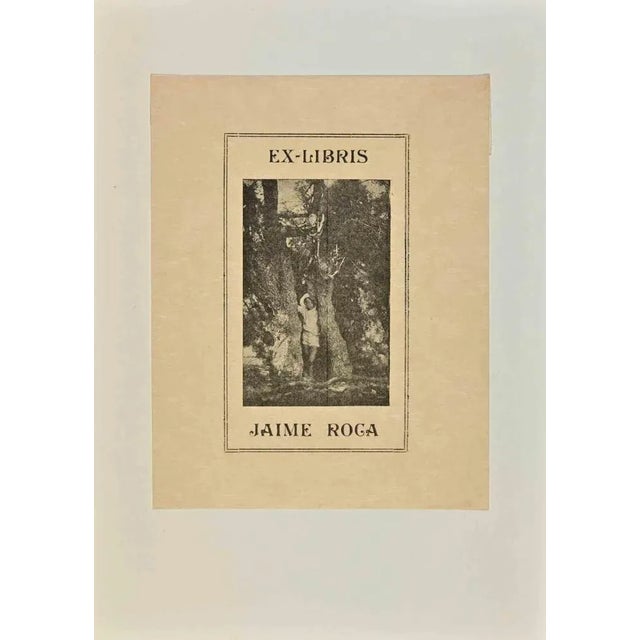 Ex Libris - Jaime Roca is an Artwork realized in Mid 20th Century. Woodcut print on ivory paper. The work is glued on...