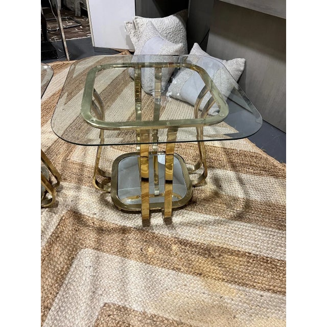 1970s Milo Baughman Style Brass and Glass End Tables With Mirrored Glass - Set of 2, 1970s Hollywood Regency For Sale - Image 5 of 7