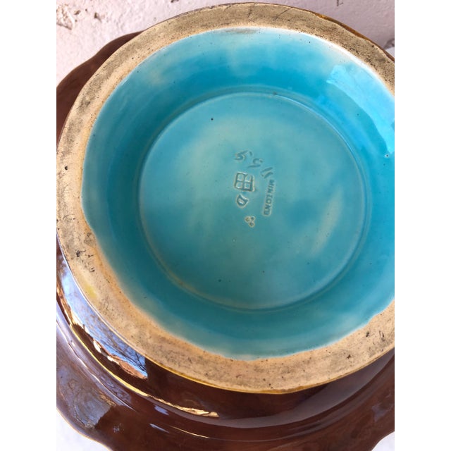 Dark Green Late 19th Century English Victorian Majolica Chestnut Server Minton For Sale - Image 8 of 10