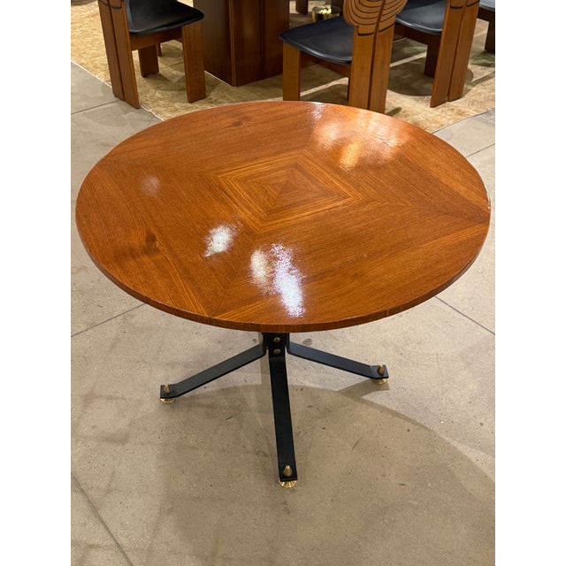 Wood Carlo Ratti Geometric Walnut Round Table With Iron Base, Italy, 1950s For Sale - Image 7 of 11