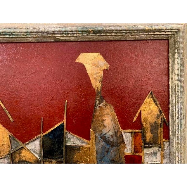 Contemporary Andrea Stella "The Magical Village" Gold Leaf Oil Mixed Media Painting, Landscape, Italian Contemporary Art, 2010 For Sale - Image 3 of 9
