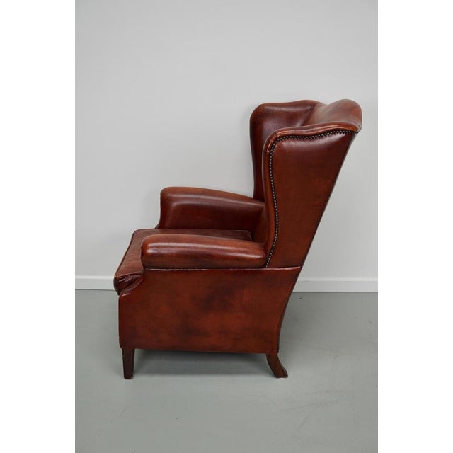 Vintage Dutch Cognac Wingback Leather Club Chair For Sale - Image 10 of 18