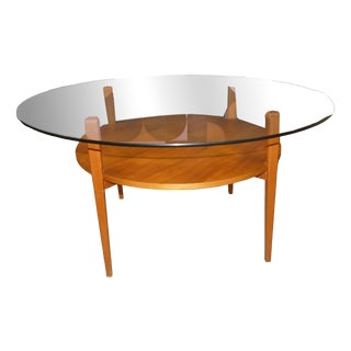 Mid-Century Moderm Coffee Table in Glass and Wood with Tapered Round Legs, 1960s For Sale