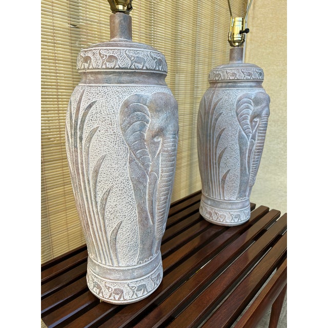 A Pair of Large 1990s Coastal / Bohemian Style Elephant Table Lamps by Pacific Coast Lamps. For Sale - Image 4 of 18