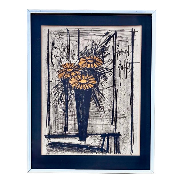 Vintage Bernard Buffet "Flowers" 1968 Lithograph – Framed Original W/ C O A, Collector’s Guild New York For Sale
