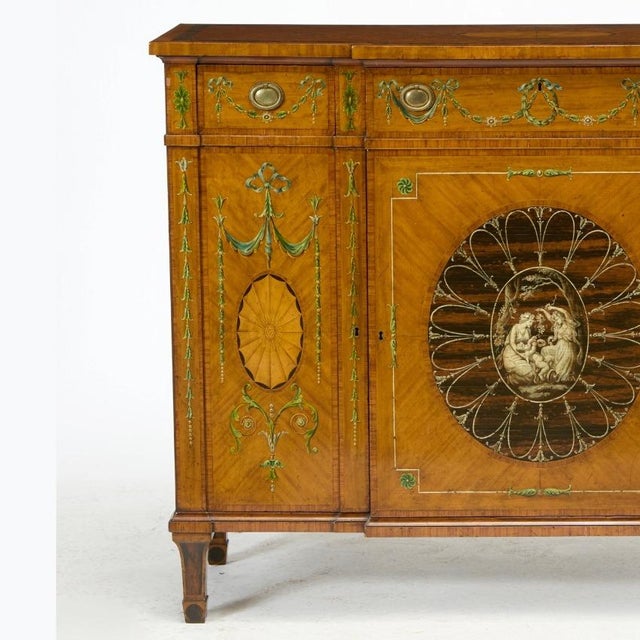 19th Century Edwardian Calamander Tulipwood Inlaid & Painted Satinwood Sideboard For Sale In New York - Image 6 of 13