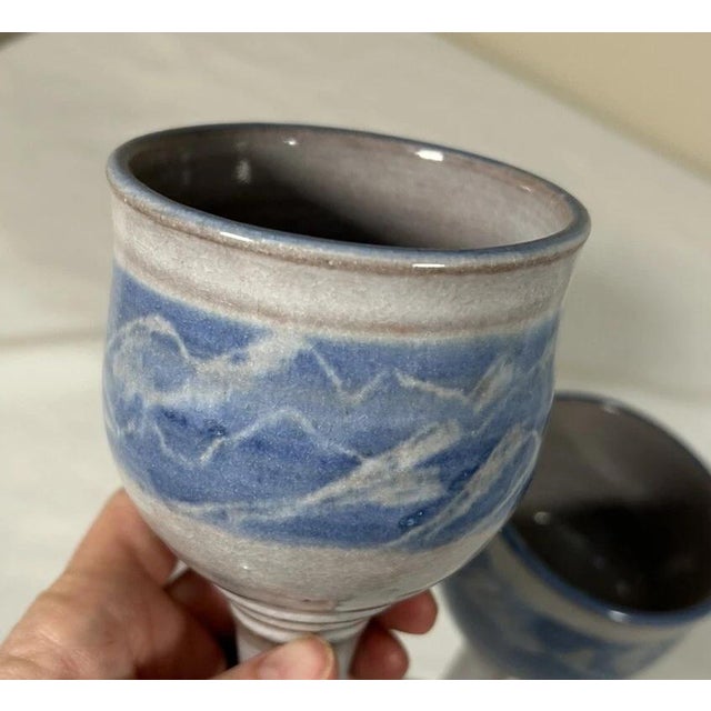 Vintage Signed Studio Pottery Chalice Wine Goblets Set of 5 Mountain Art For Sale - Image 11 of 11