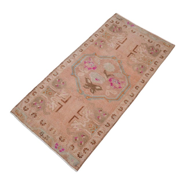 1960s Front of Bath Sink Rug Hand Made Kitchen Mat Muted Color Small Rug Laundry Room Decor - 1'10" X 3'7" For Sale - Image 4 of 18