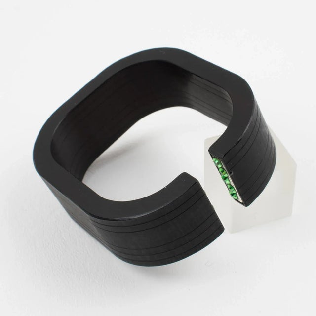 Fendi Fendi Geometric Black Resin Acrylic Cuff Bracelet For Sale - Image 4 of 10