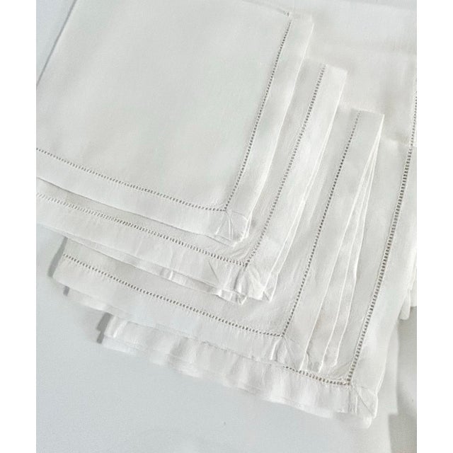 White Vintage Cocktail or Luncheon Napkins – White Hemstitched - Table Linens - Dinner Napkins - Set of 12 For Sale - Image 8 of 12
