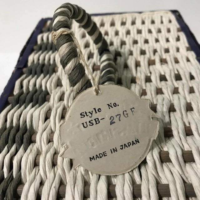 Mid 20th Century Small Vintage Blue and White Sewing Basket For Sale - Image 5 of 13