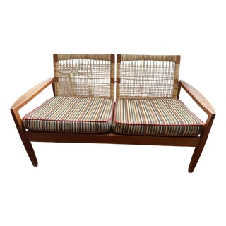 1960s Hans Olsen 2-Seater Teak & Cane Sofa for Juul Kristensen For Sale