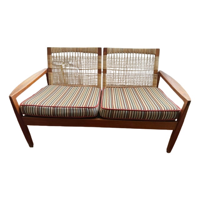 1960s Hans Olsen 2-Seater Teak & Cane Sofa for Juul Kristensen For Sale