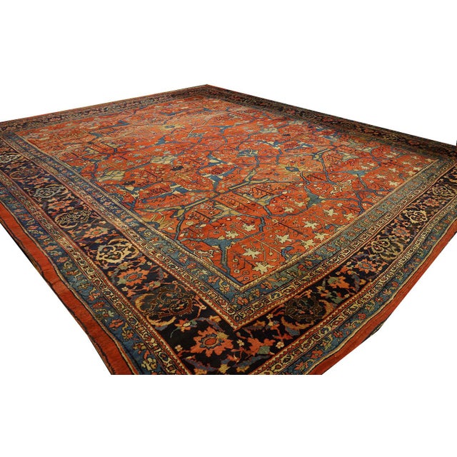 1900 - 1909 Coral Large Scale Tribal Allover Garous Design Knotted Wool Antique Persian Bidjar Rug For Sale - Image 5 of 12