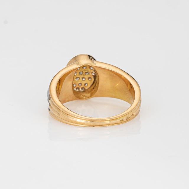 1980s 80s Portuguese Ring Diamond Fluted Mother of Pearl 19k Yellow Gold Jewelry 6.5 For Sale - Image 5 of 7