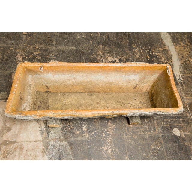 Rustic Rustic Pair of Faux Bois Midcentury Trough Shaped Concrete Planters, circa 1930 For Sale - Image 3 of 12