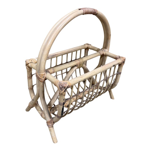 Vintage ModernnRattan Bamboo Magazine Rack Attributed Franco Albini For Sale