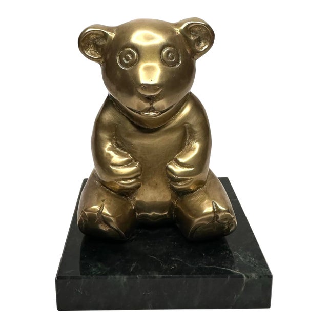 Vintage Solid Brass & Black Teddy Bear Figurine For Sale