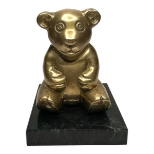 Vintage Solid Brass & Black Teddy Bear Figurine