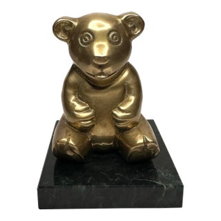 Vintage Traditional Solid Brass & Black Teddy Bear Figurine For Sale