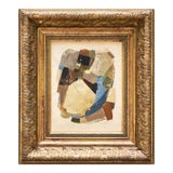 Contemporary Neutral Abstract Painting in Vintage Gold Frame For Sale