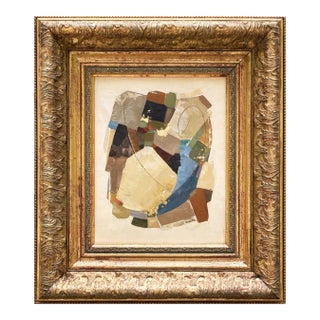 Contemporary Neutral Abstract Painting in Vintage Gold Frame For Sale