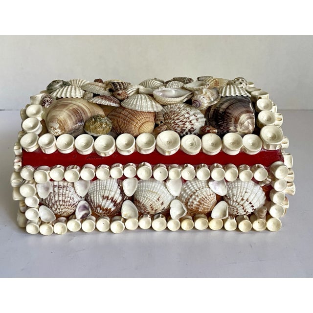 Metal Vintage Folk Art Seashell Encrusted Jewelry Box For Sale - Image 7 of 12