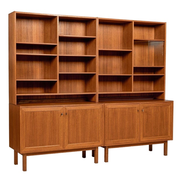 Pair Mid-Century Swedish Modern Teak Bookcase Cabinets, 1960s For Sale