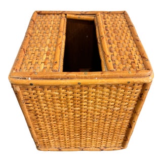 Vintage Woven Bamboo Rattan Tissue Box Cover For Sale