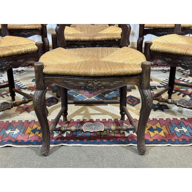 Louis XV Style Chairs in Beechwood with Straw Seats, Set of 7 For Sale - Image 4 of 18