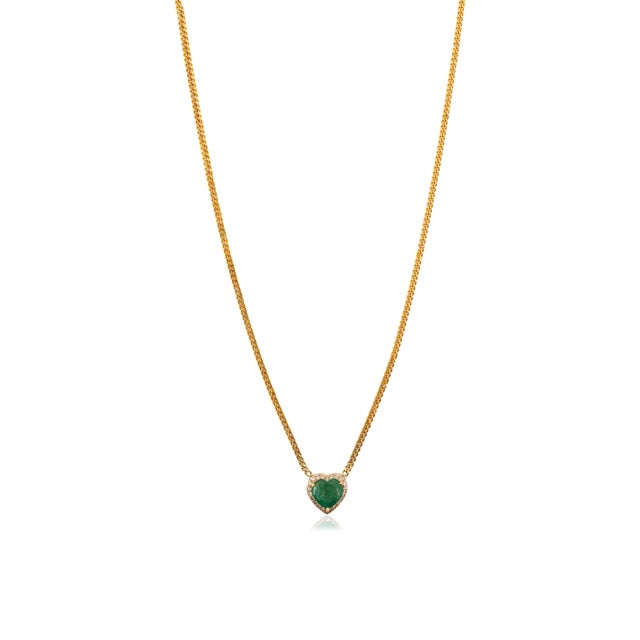 Not Yet Made - Made To Order 1.29ct Emerald Heart Necklace With Diamonds Inspired by Mid Century in 14k Gold For Sale - Image 5 of 13