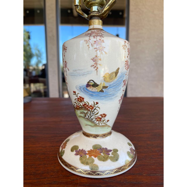 Here is an early mid century 1950's Satsuma Earthenware lamp with gilding made in Japan. Works well with Farmhouse, Asian,...