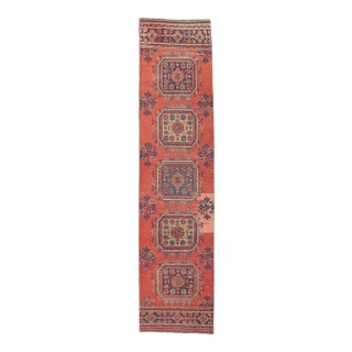 1980s Vintage Turkish Hand-Knotted Floral Runner For Sale